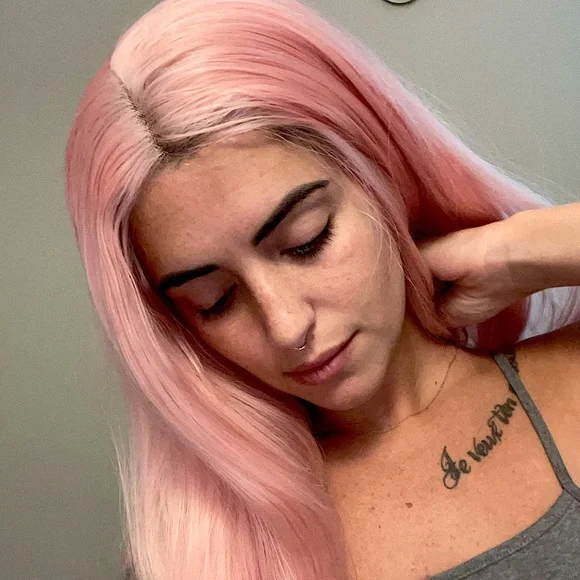 Bubble gum pink lace from wig Bubblegum Pink Straight Lace Front 100% Human Virgin Hair  main image 2